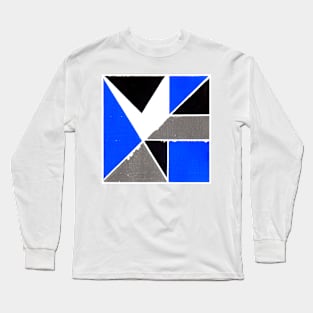 Inverted Blue Gray Black Geometric Abstract Acrylic Painting Long Sleeve T-Shirt